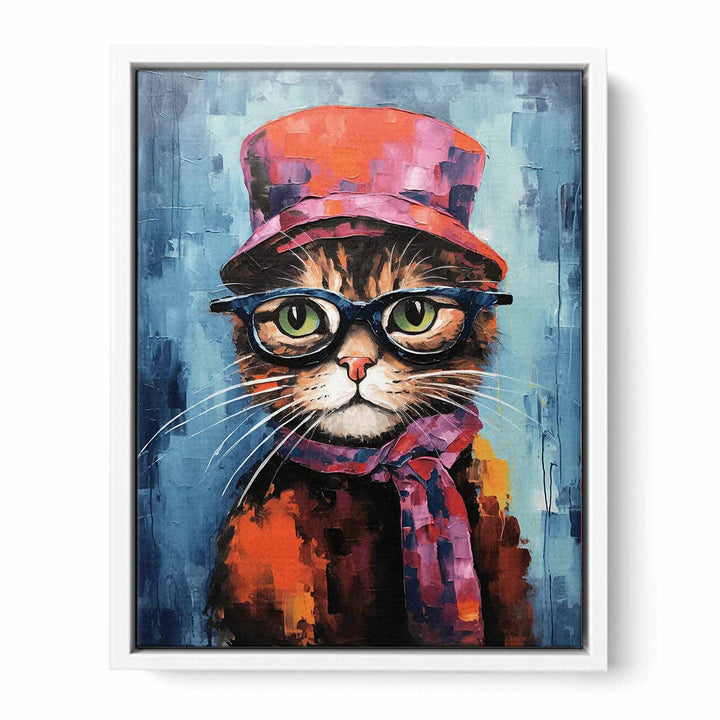 Cat Hat And Glasses Modern Art Painting  Framed Print