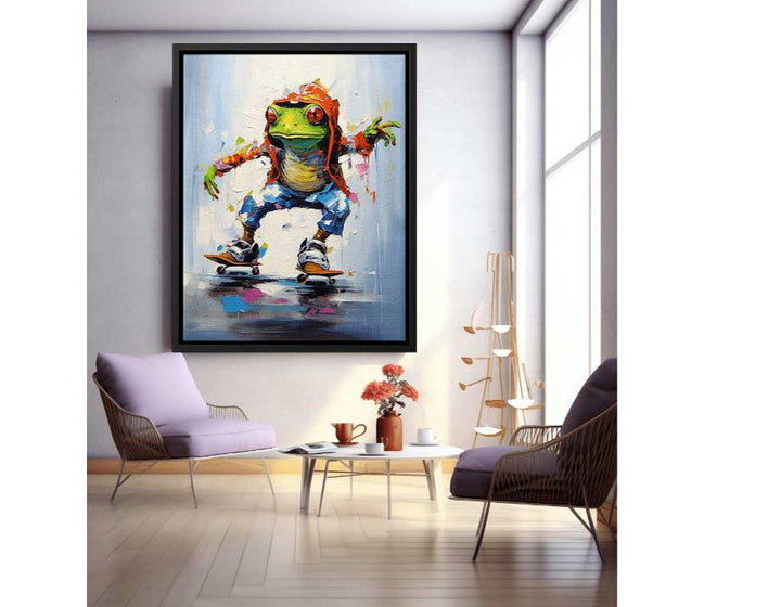 Skateboarding Frog Contemporary Art Painting