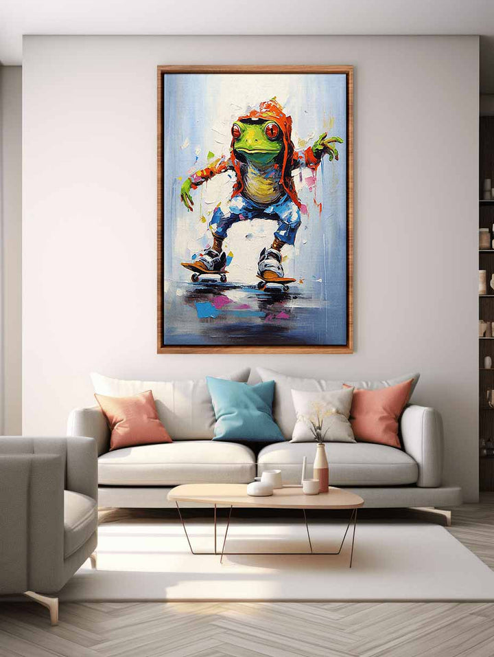 Skateboarding Frog Contemporary Art Painting