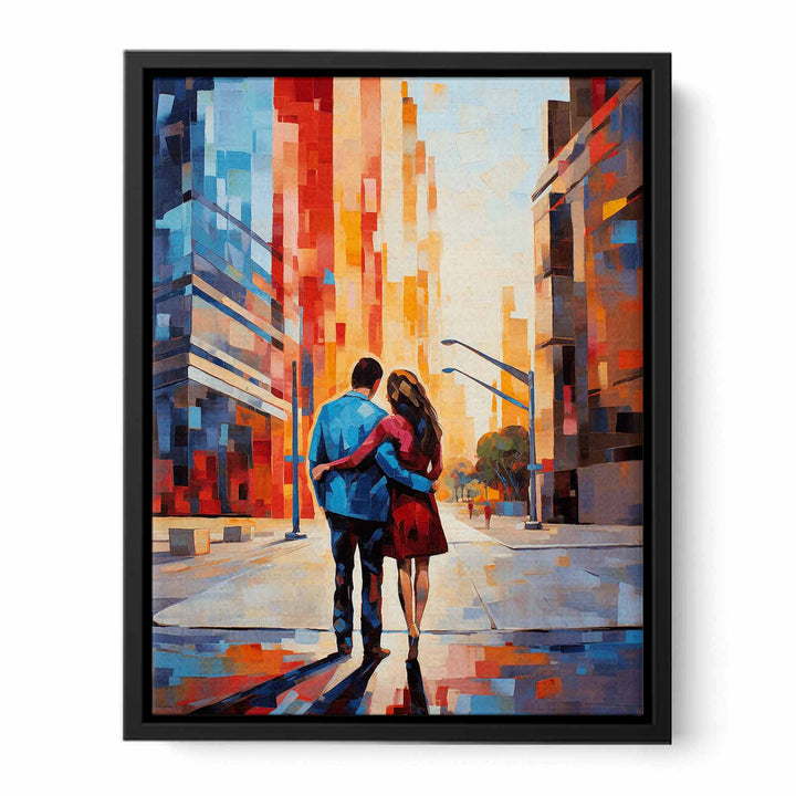 Couple Building People Modern Art Painting 