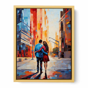 Contemporary Couple Stroll in City  Streched canvas