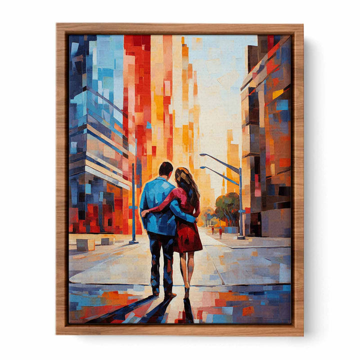 Couple Building People Modern Art Painting 