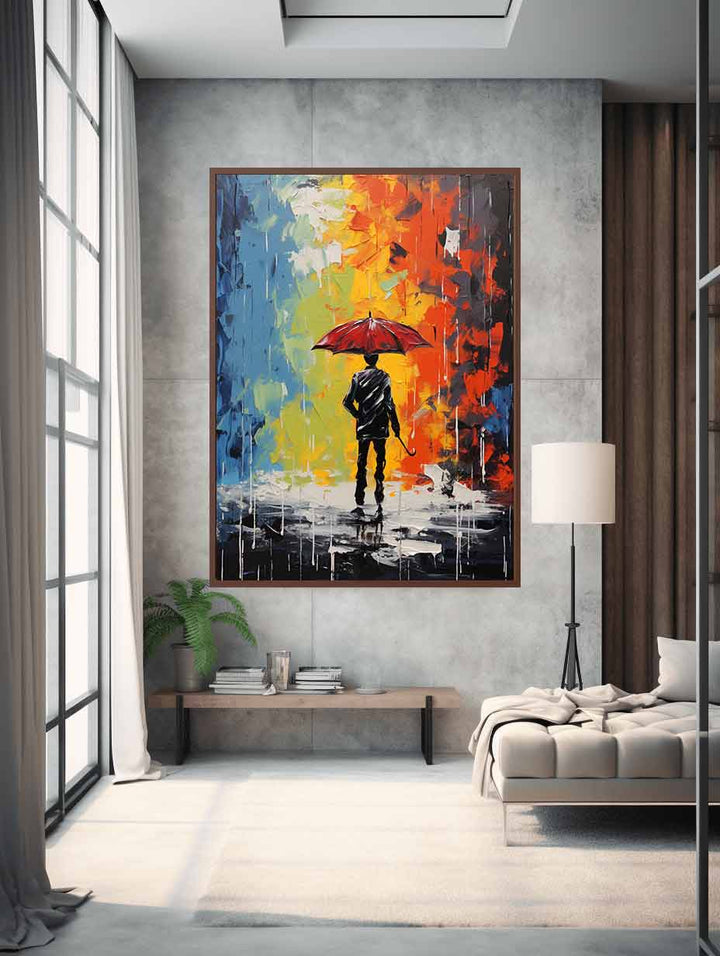 Man Umbrella Modern Art Painting  Poster