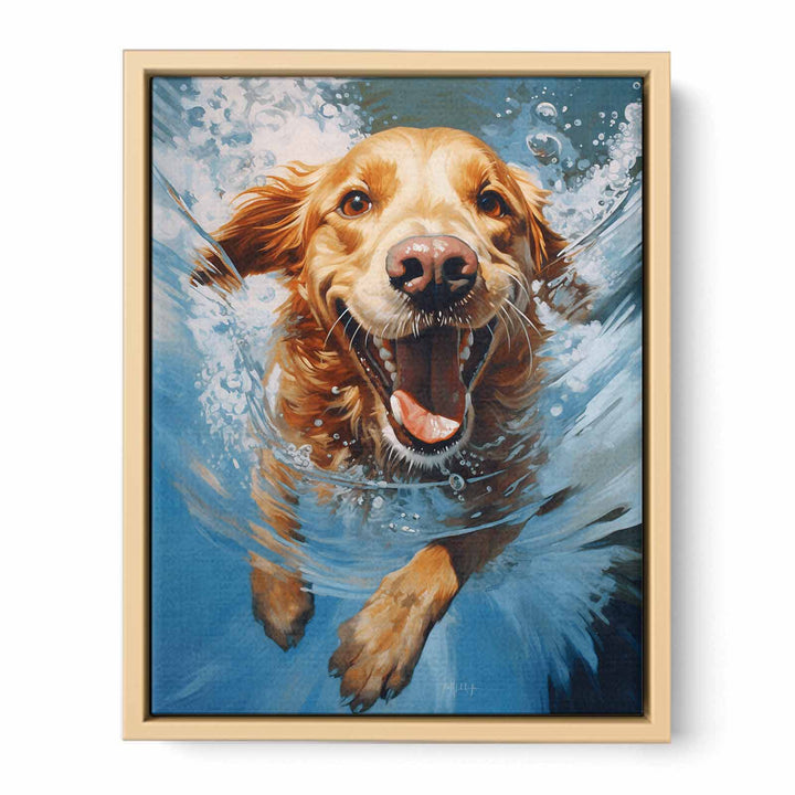 Dog Swimming Modern Painting  Framed Print