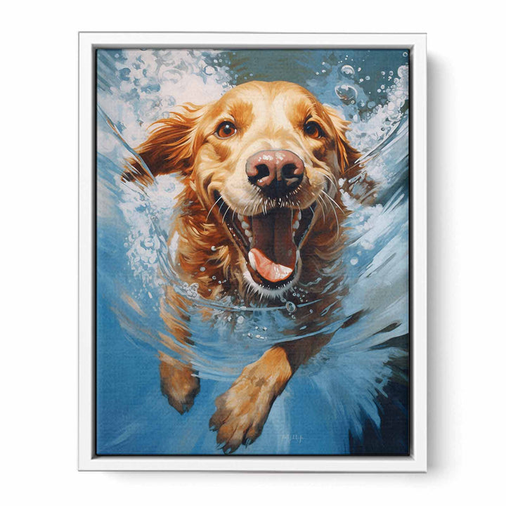 Dog Swimming Modern Painting  Framed Print