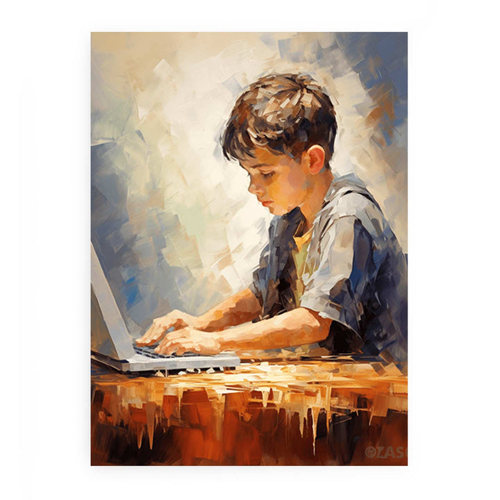 Boy Typing Modern Art  Painting 