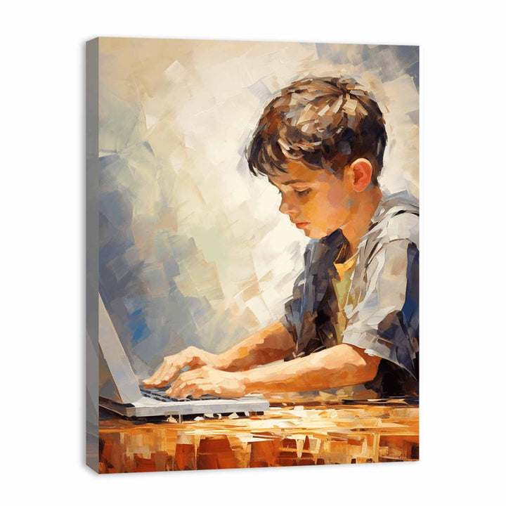 Boy Typing Modern Art  Painting  