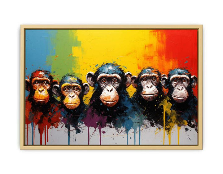 Five Monkeys  Modern Art Painting  Framed Print