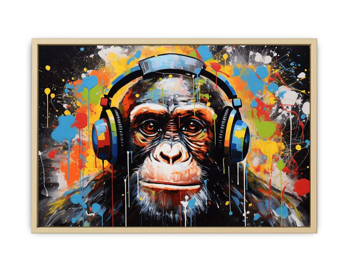 Monkey Head Phone Modern Art Painting  Framed Print