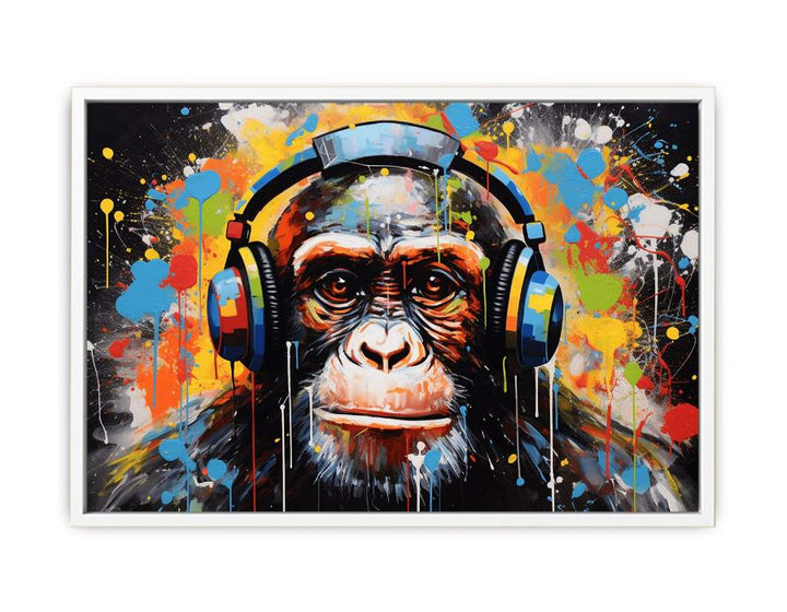 Monkey Head Phone Modern Art Painting  Canvas Print