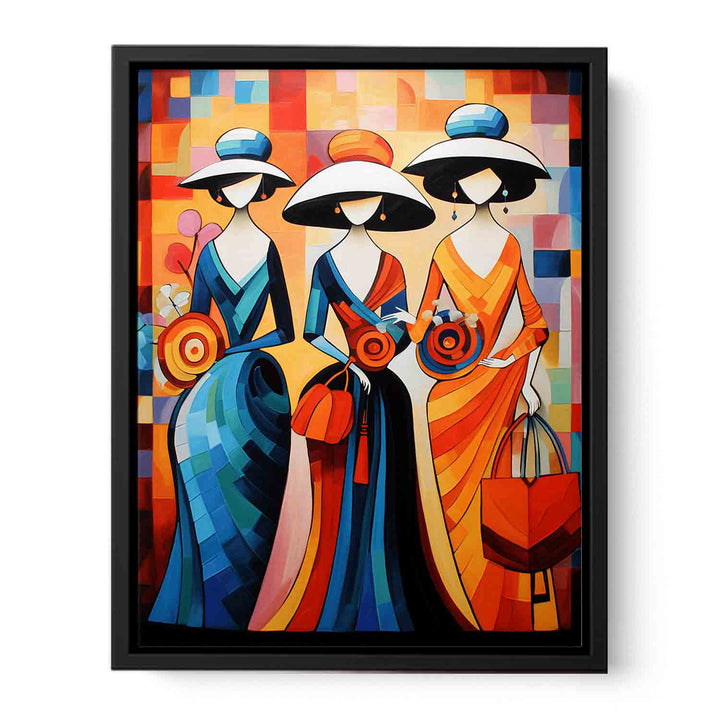Three Lady With Purse Modern Art  Painting   Canvas Print