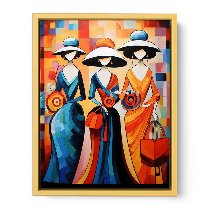 Three Lady With Purse Modern Art  Painting   Streched canvas