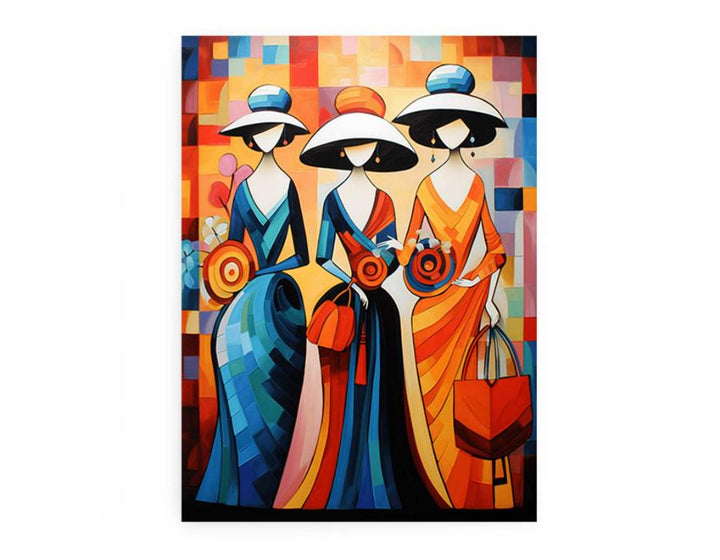 Three Lady With Purse Modern Art  Painting