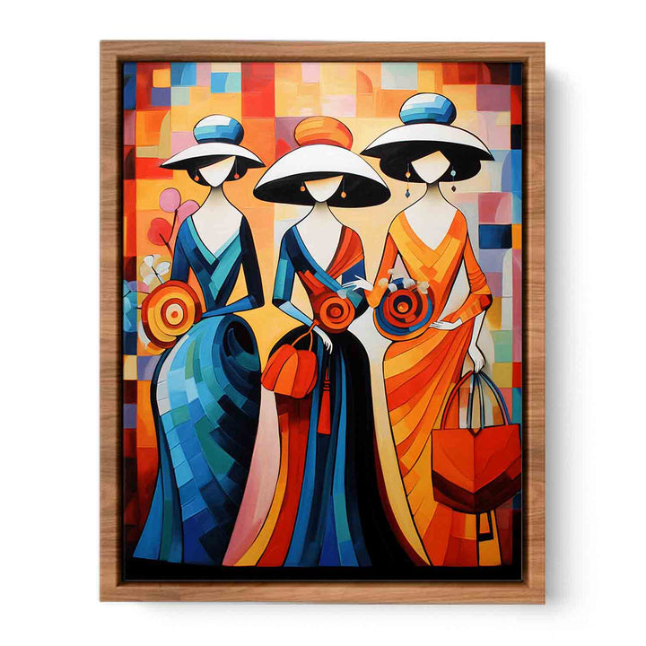 Three Lady With Purse Modern Art  Painting  