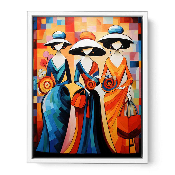 Three Lady With Purse Modern Art  Painting  Framed Print