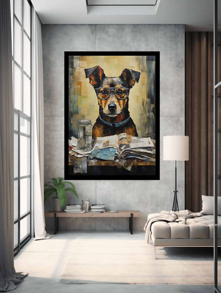  Dog Read Newspaper Modern Art Painting  