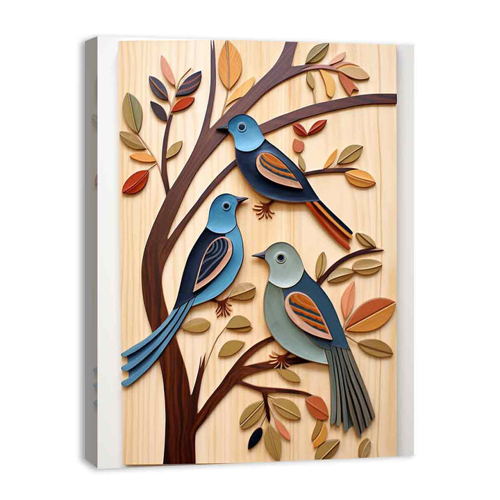 Modern Birds Wood Art Painting 