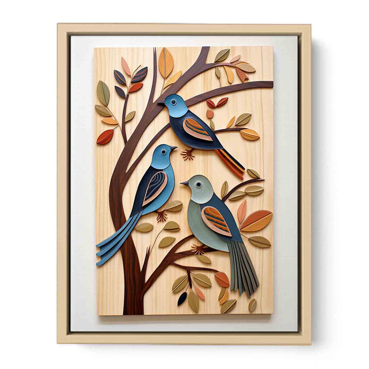 Modern Birds Wood Art Painting Framed Print