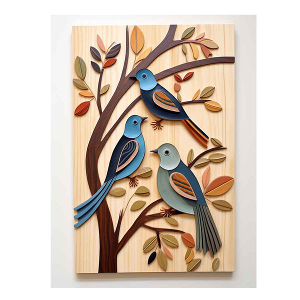 Modern Birds Wood Art Painting 