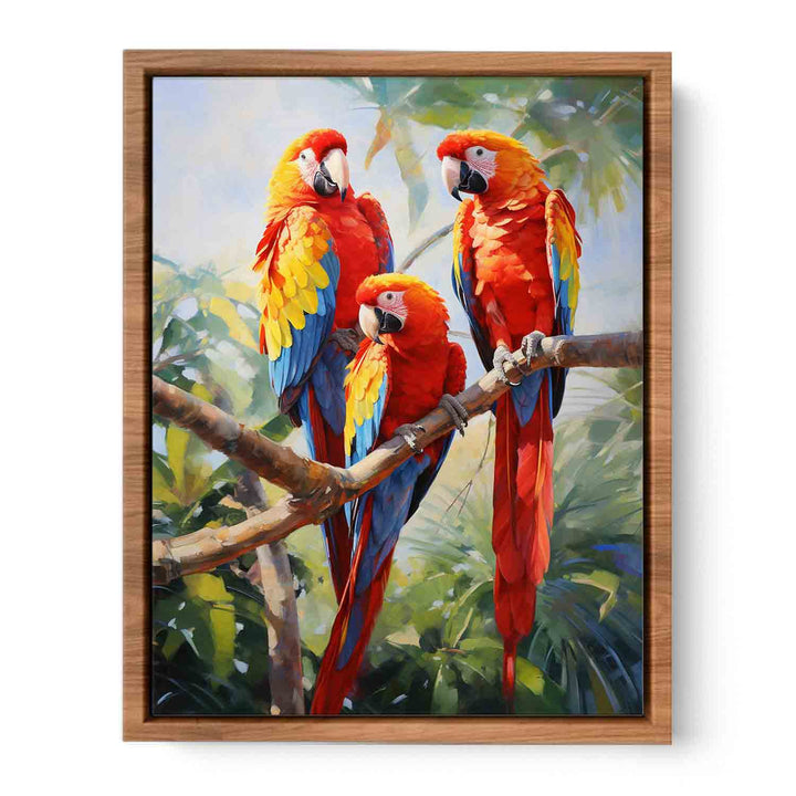 Modern Three Red Parrot Art Painting 