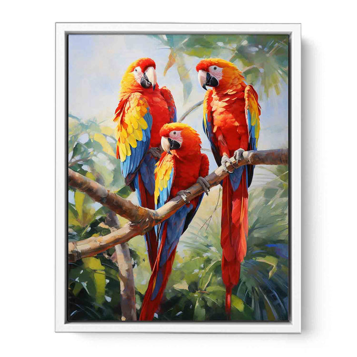 Modern Three Red Parrot Art Painting Canvas Print