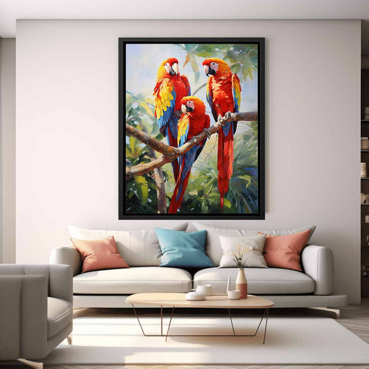 Modern Three Red Parrot Art Painting 