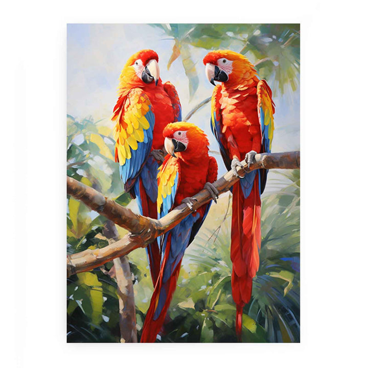 Modern Three Red Parrot Art Painting 