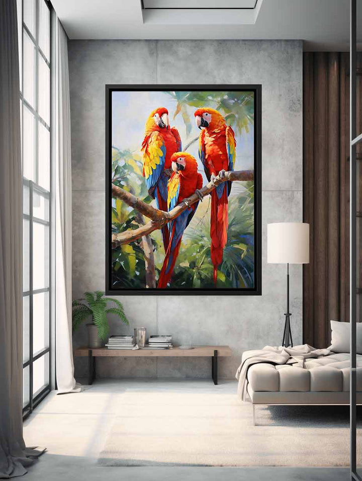 Modern Three Red Parrot Art Painting 