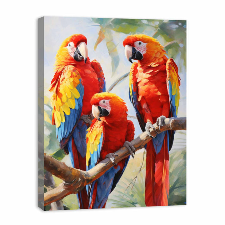 Modern Three Red Parrot Art Painting 