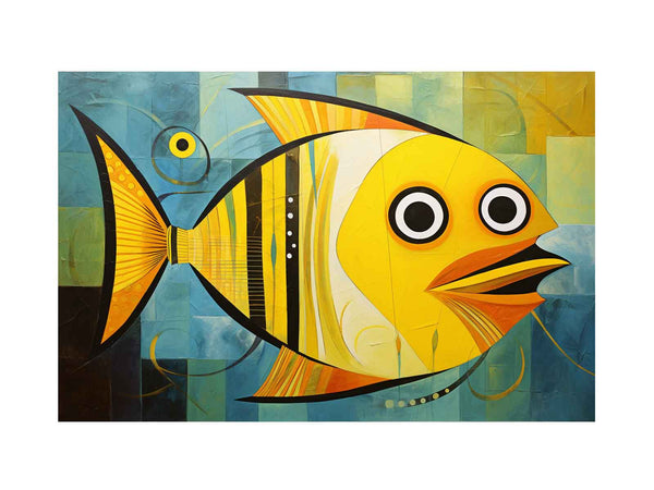 Modern Yellow Fish Art Painting 