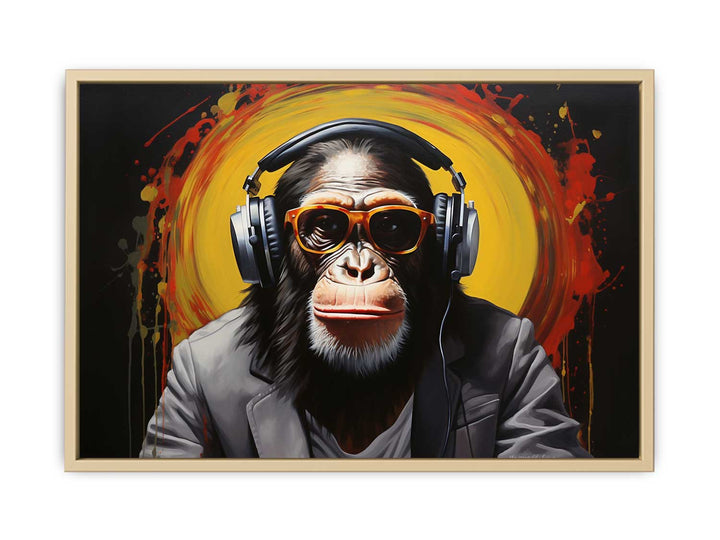 Modern Black Monkey Head Phone   Art Print