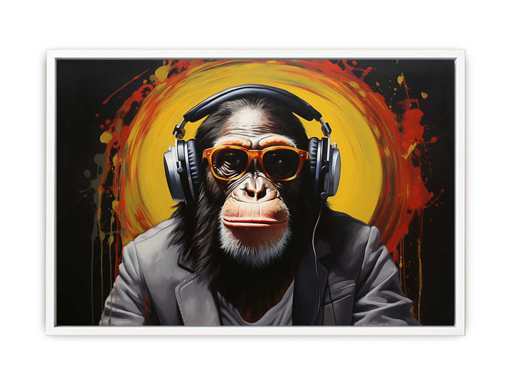 Modern Black Monkey Head Phone  Framed Print