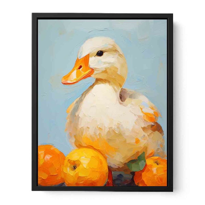 Modern White Orange Duck Art Painting 