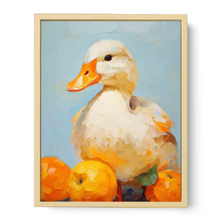 Modern White Orange Duck Art Painting Framed Print