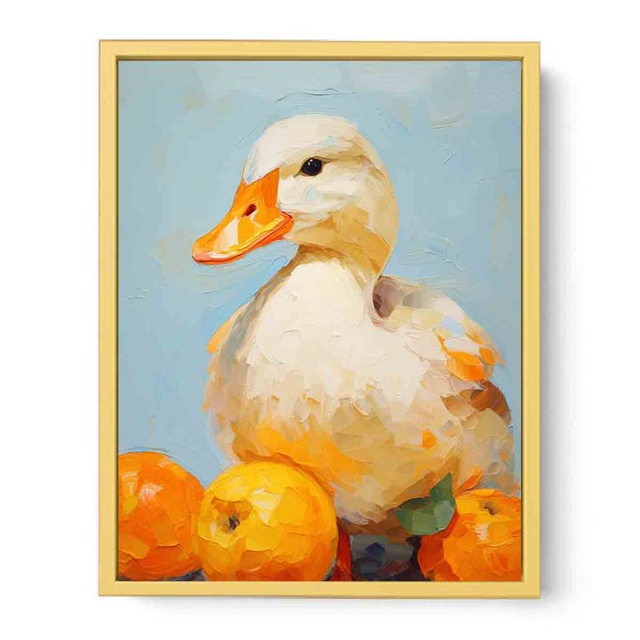 Modern White Orange Duck Art Painting  Streched canvas