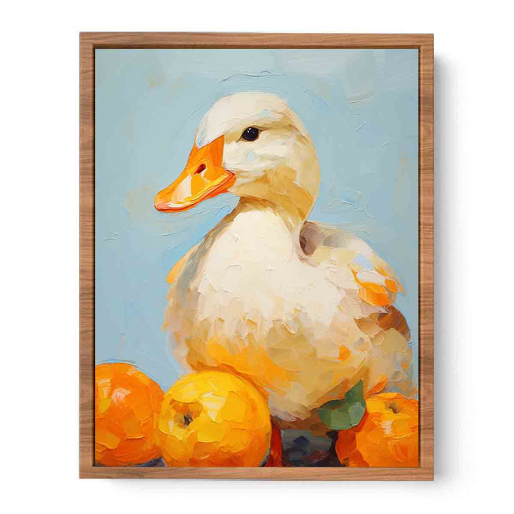 Modern White Orange Duck Art Painting 