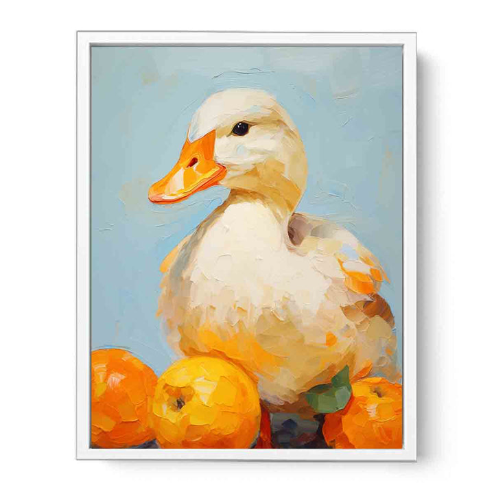 Modern White Orange Duck Art Painting Canvas Print