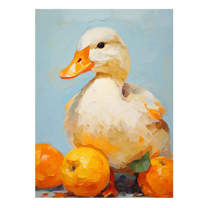 Modern White Orange Duck Art Painting 