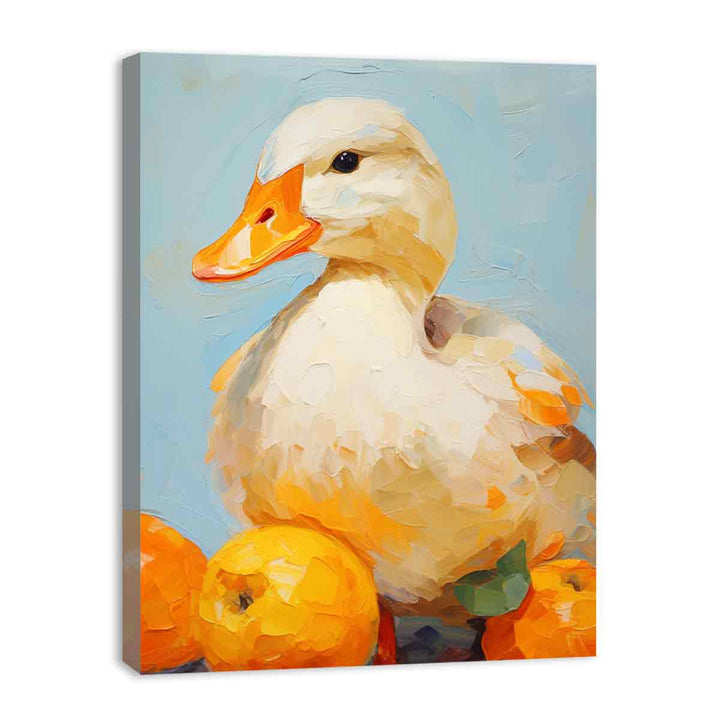 Modern White Orange Duck Art Painting 