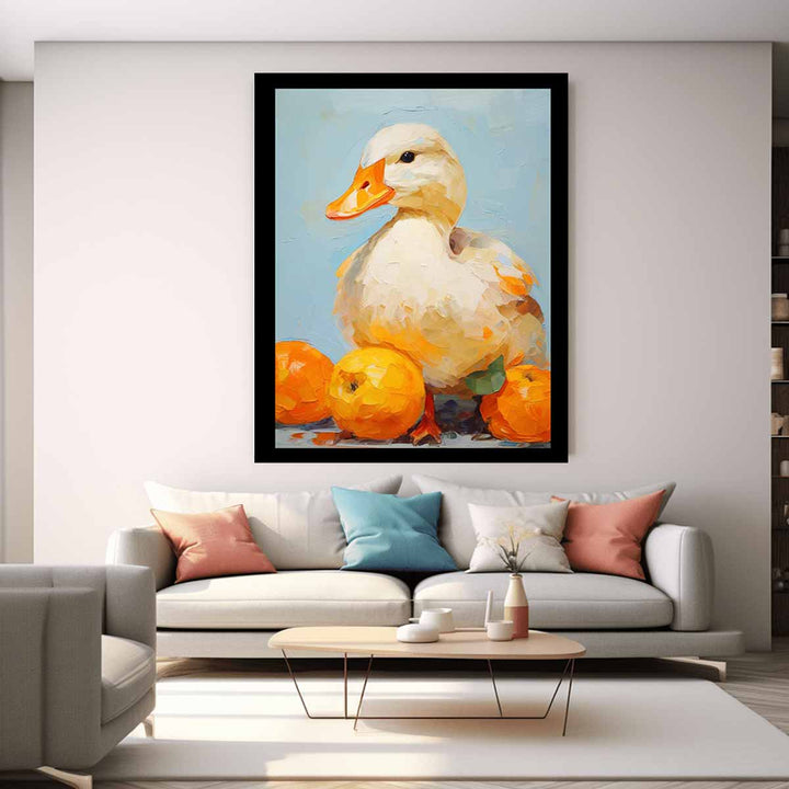 Modern White Orange Duck Art Painting 