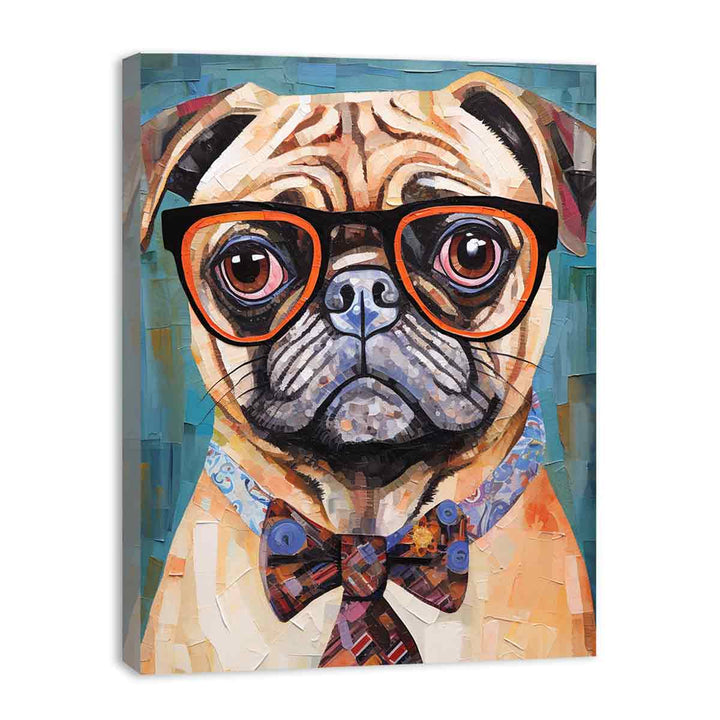 Modern Pug Dog  with Glasses Painting