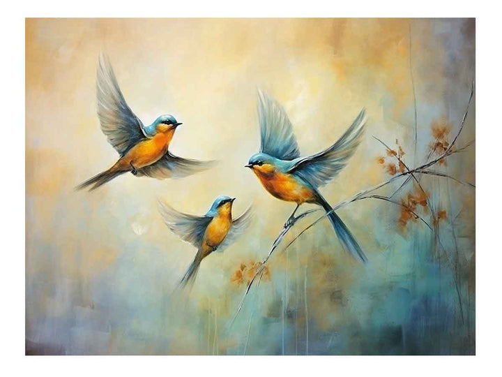 Three Bird Modern Art Painting 
