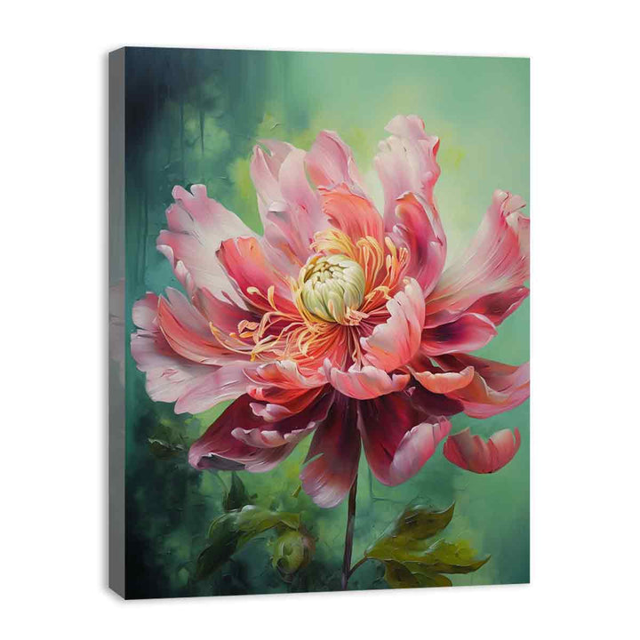 Green Pink Flower Painting  