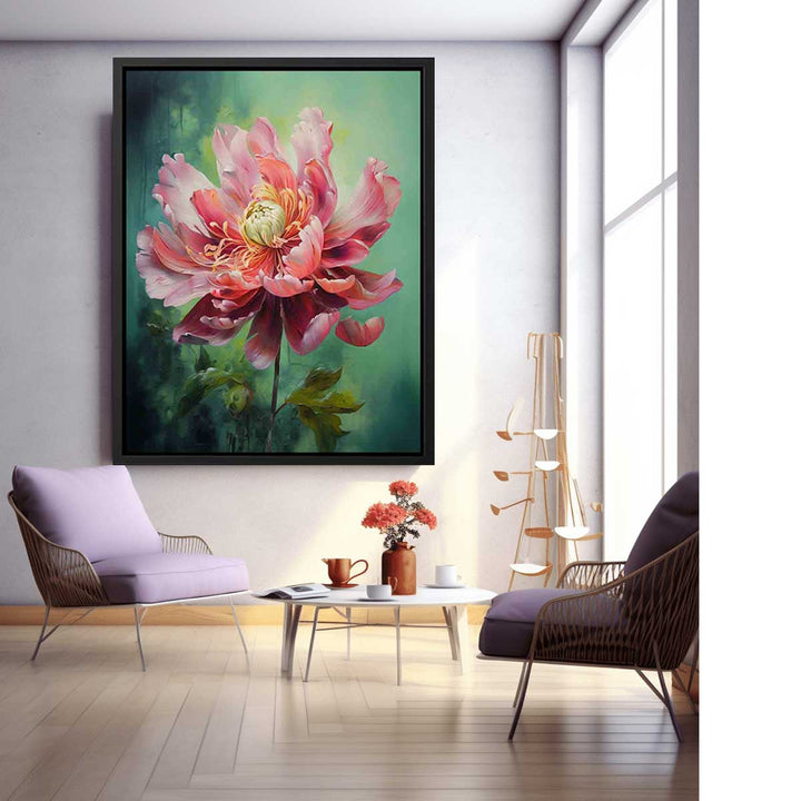 Green Pink Flower Painting  