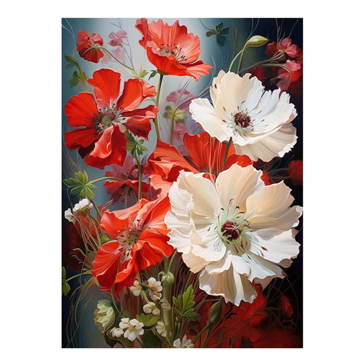 Flower Red White Art Painting  