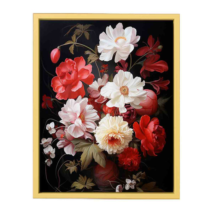 Flower Art Red White Painting   Streched canvas