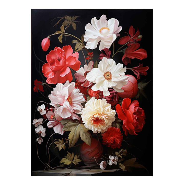 Flower Art Red White Painting  