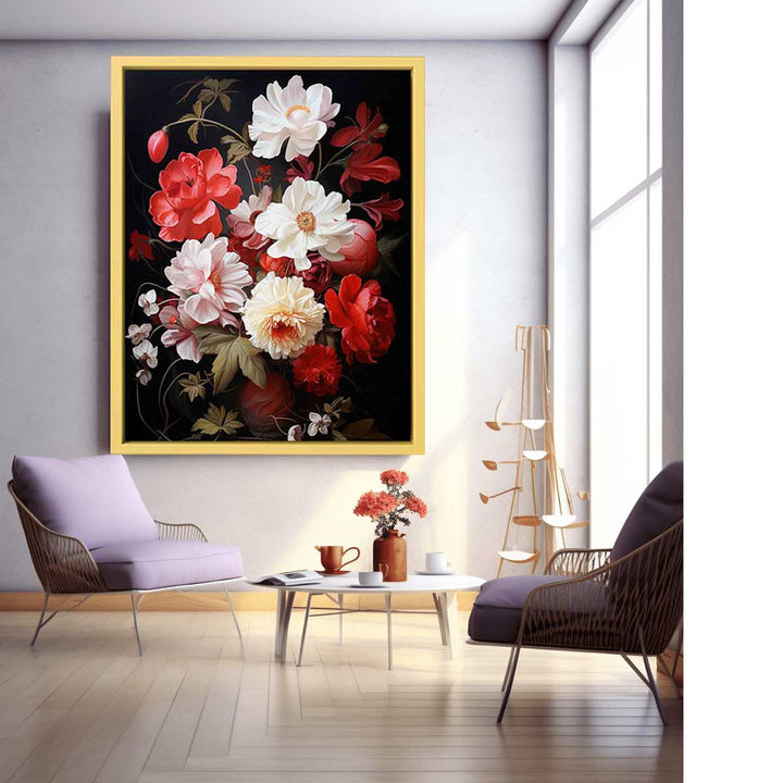 Flower Art Red White Painting  