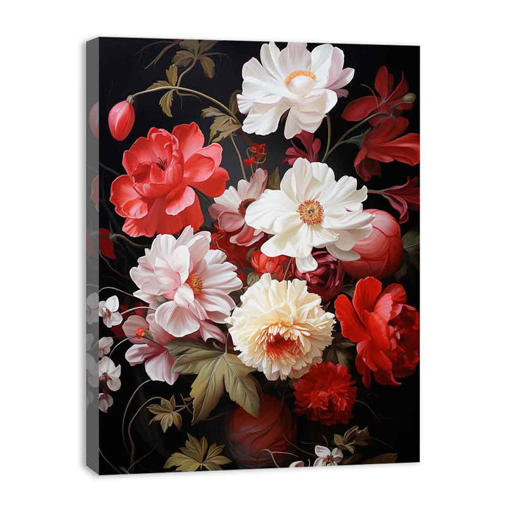 Flower Art Red White Painting  