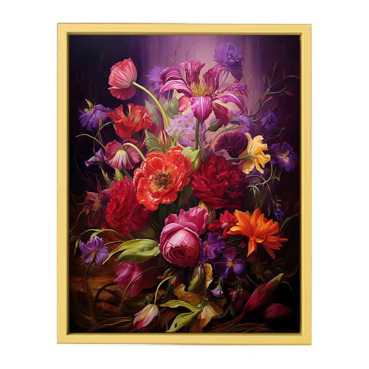 Purple And Red Flowers Painting  Streched canvas